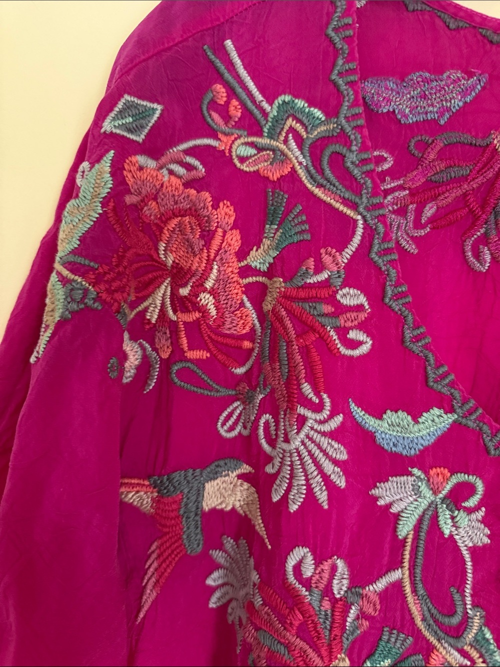 Johnny Was Gia Fuchsia Embroidered Floral 3/4 Sleeve Blouse Size XL - Picture 5 of 12